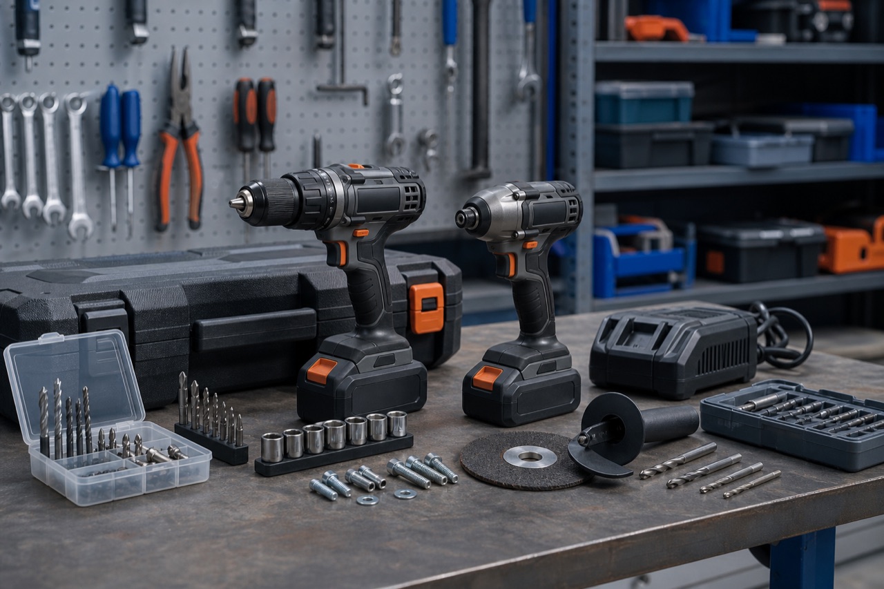 Cordless drills, impact tools, batteries, blowers and hammer drill equipment