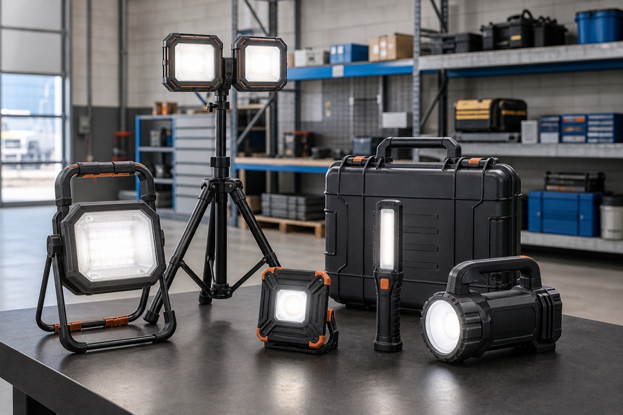 Portable work lighting and emergency lighting equipment in an industrial site